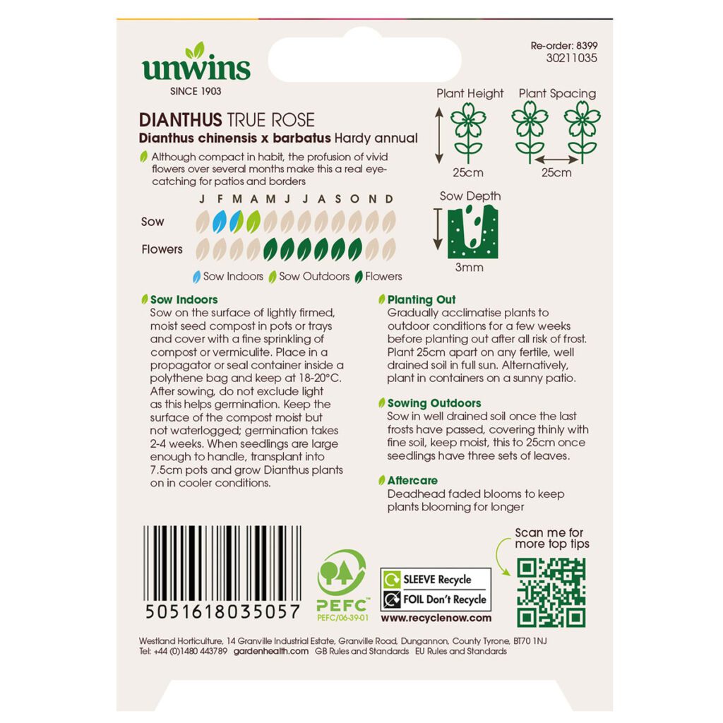 Unwins Dianthus True Rose Seeds 5051618035057 2